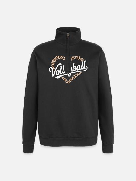 Leopard Herz Volleyball Design - Quarter-Zip-Sweatshirt - Schwarz