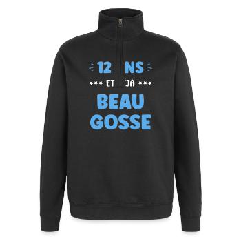 Beau Gosse à 12 Ans – Tendance Bleue - Sweat à zip 1/4 - noir - Devant - AI Model Female 172 light (172cm) & AI Model Male 178 dark (178cm)