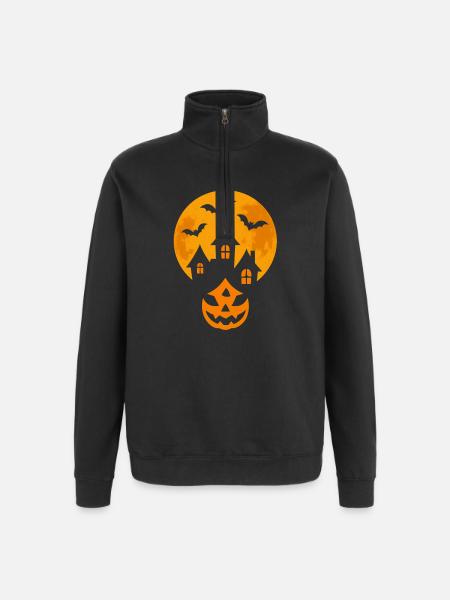 Oranger Mondhaus Halloween - Quarter-Zip-Sweatshirt - Schwarz