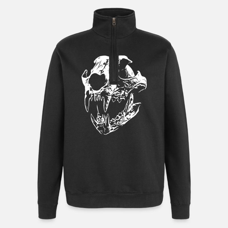 Smilodon skull with sharp teeth - Quarter-Zip Sweatshirt - black