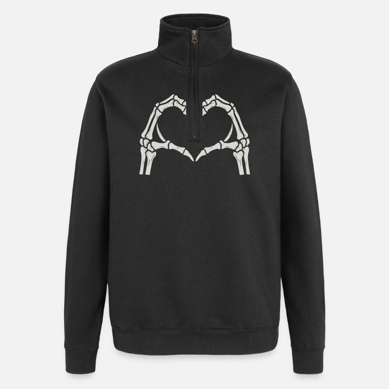 Cœur squelette mains - Sweat à zip 1/4 - noir