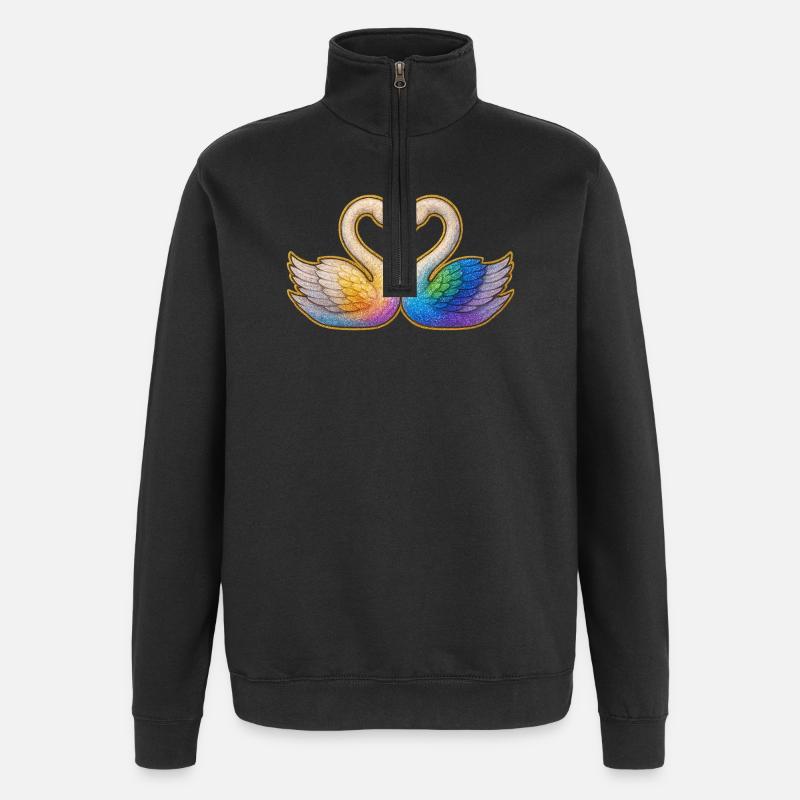 Regenbogenherz Schwanenpaar - Quarter-Zip-Sweatshirt - Schwarz