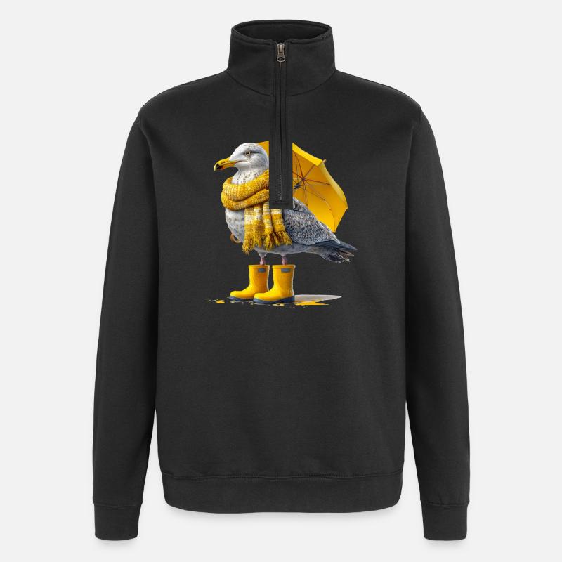 Seagull with yellow umbrella and boots - Quarter-Zip Sweatshirt - black