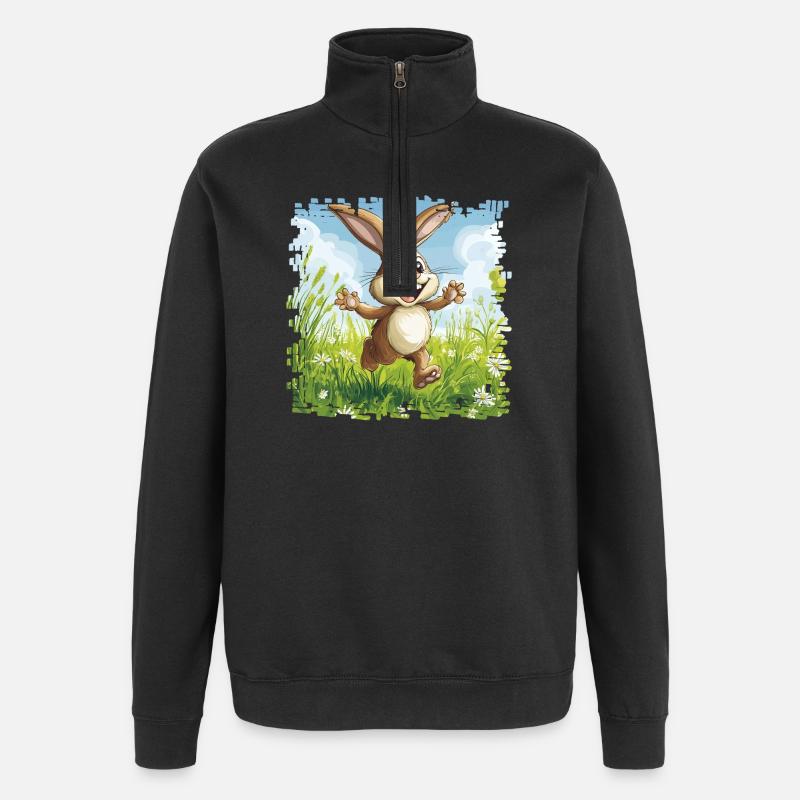 Cheerful bunny in spring meadow - Quarter-Zip Sweatshirt - black