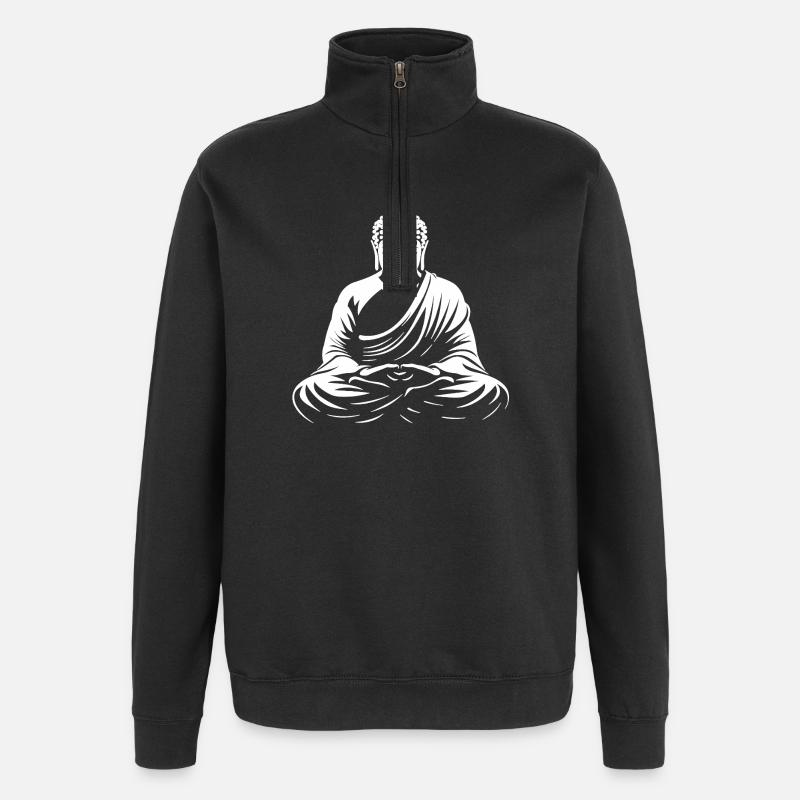 Buddha bei Meditation weiß - Quarter-Zip-Sweatshirt - Schwarz