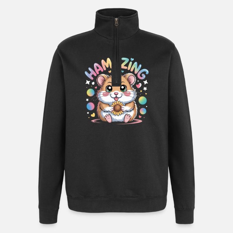 Hamazing Kawaii Hamster Seed Hearts - Sweat à zip 1/4 - noir
