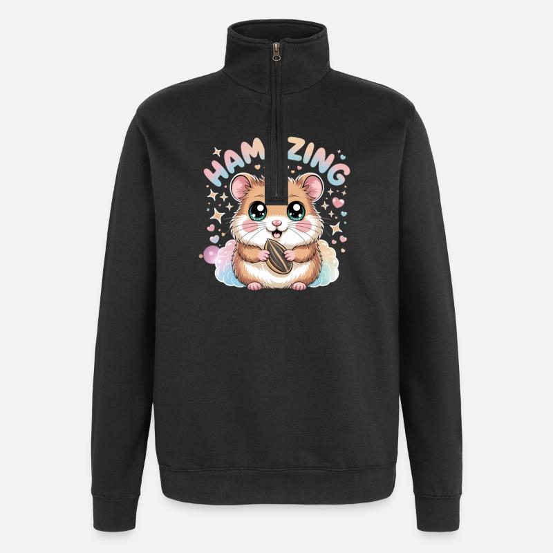 Hamazing Kawaii Hamster Seed Hearts - Sweat à zip 1/4 - noir