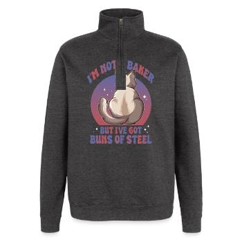 Brötchen aus Stahl Katze - Quarter-Zip-Sweatshirt - Anthrazit - Vorne - AI Model Female 172 light (172cm) & AI Model Male 178 dark (178cm)