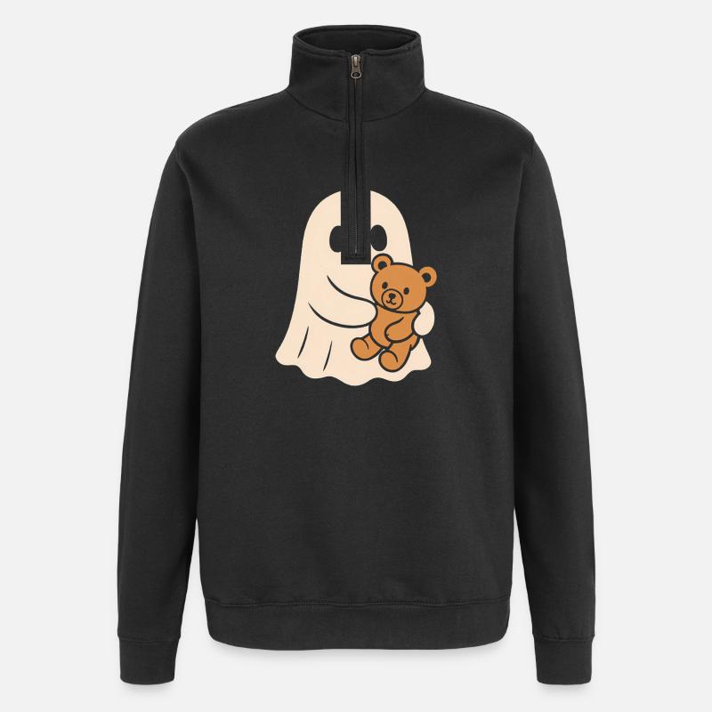 Cuddly Ghost with Teddy - Quarter-Zip Sweatshirt - black