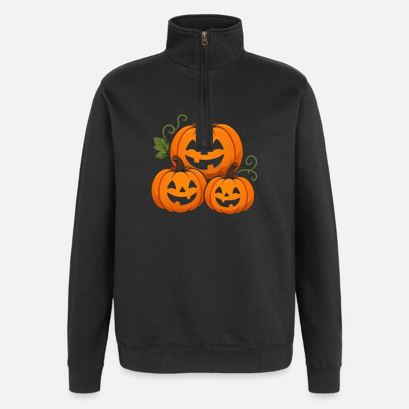 Trio de citrouilles Visages d’Halloween - Sweat à zip 1/4 - noir