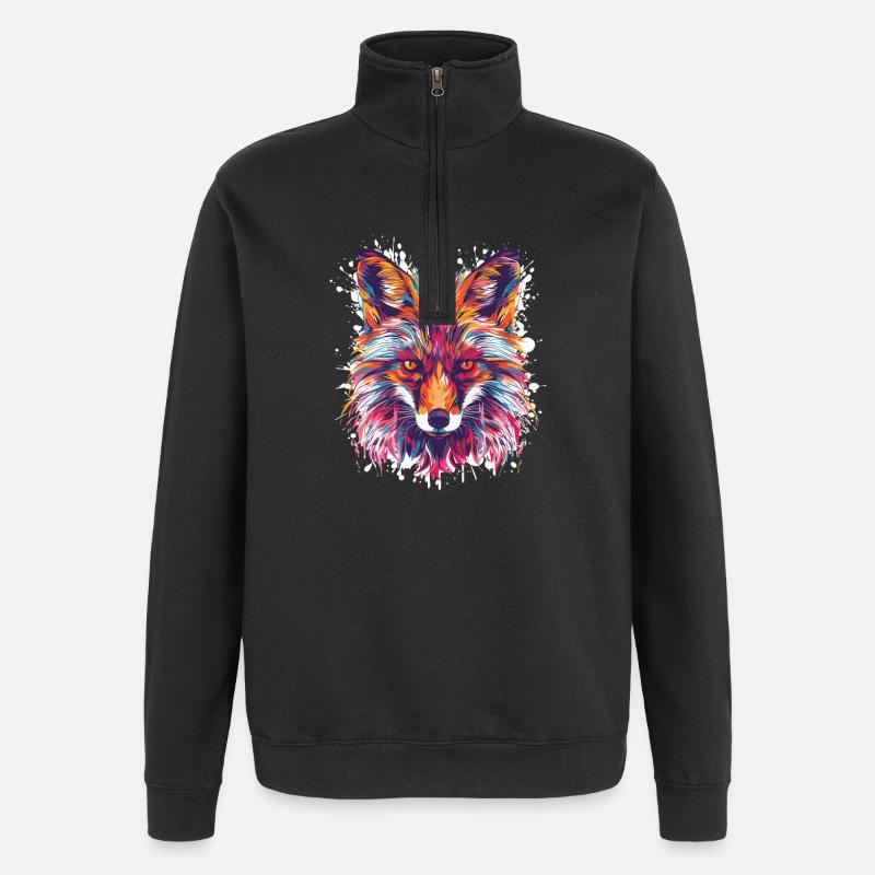 Fuchs Aquarell - Quarter-Zip-Sweatshirt - Schwarz