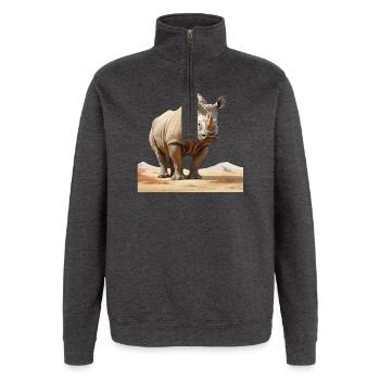 Wüsten Nashorn Illustration - Quarter-Zip-Sweatshirt - Anthrazit - Vorne - AI Model Female 172 light (172cm) & AI Model Male 178 dark (178cm)