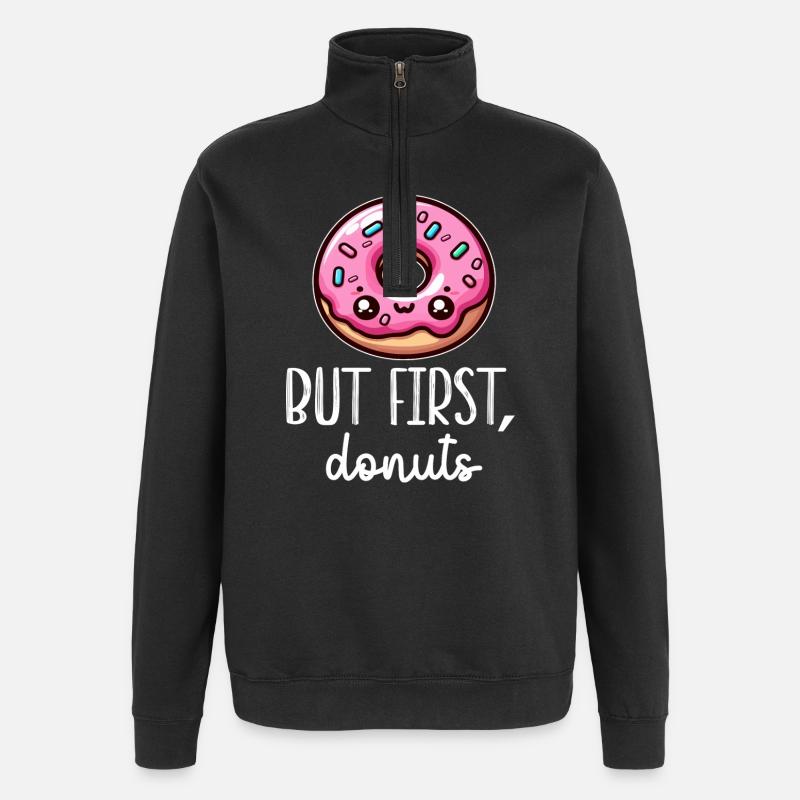 Kawaii Donut First Donuts - Quarter-Zip Sweatshirt - black