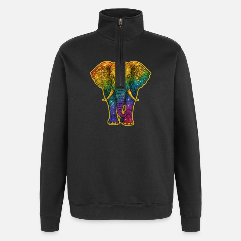 Regenbogen Elefant mit Goldmuster - Quarter-Zip-Sweatshirt - Schwarz