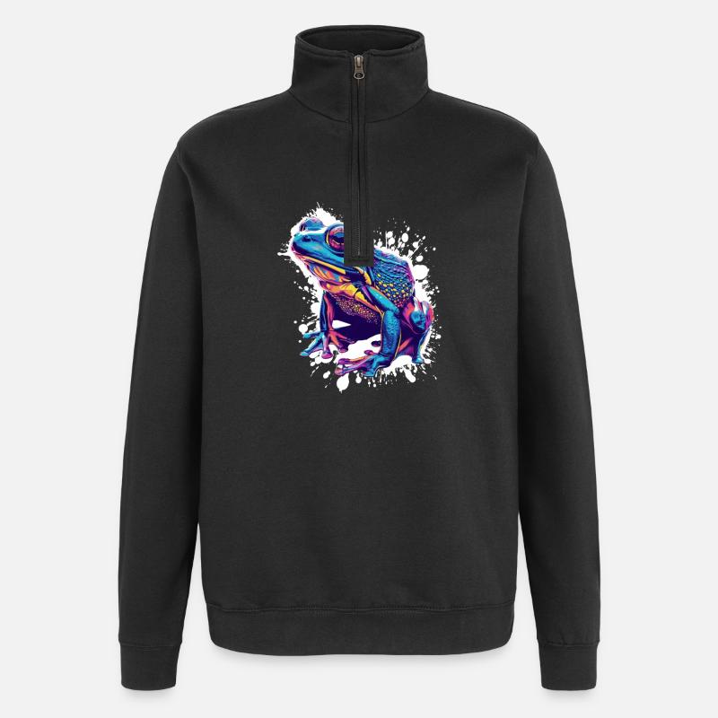 Neon Frog Splash Art - Quarter-Zip Sweatshirt - black