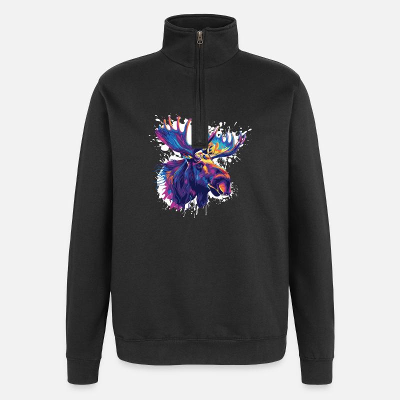 Bunter Elch Kopf Farbexplosion - Quarter-Zip-Sweatshirt - Schwarz