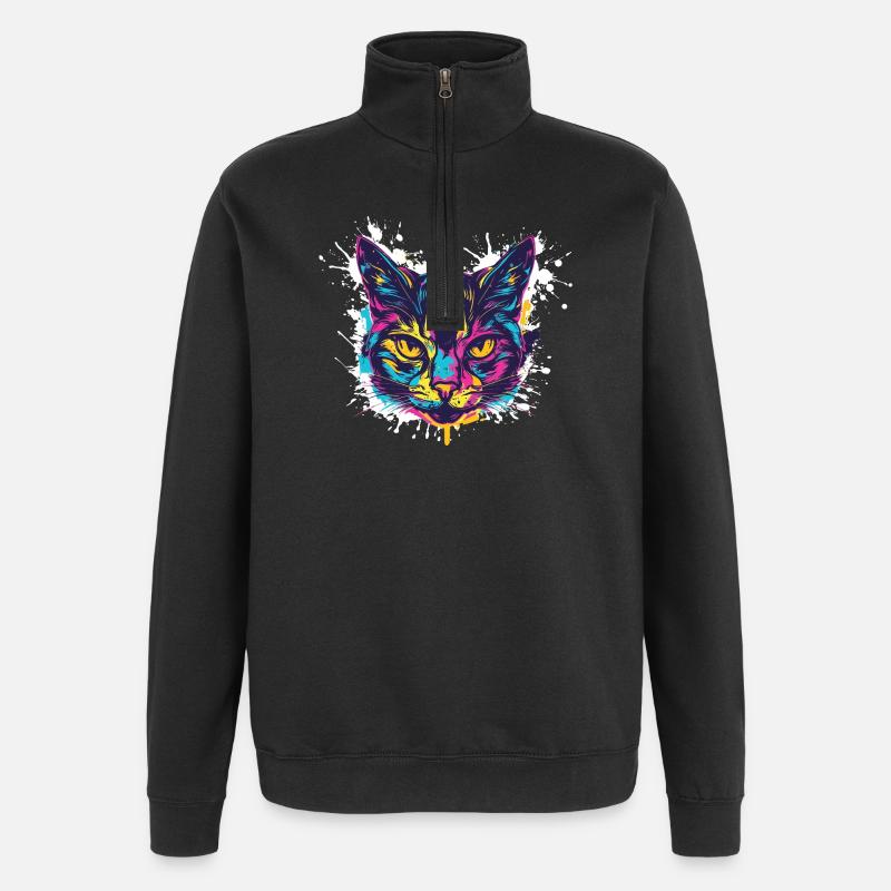 Cat Splatter Paint Blobs - Quarter-Zip Sweatshirt - black