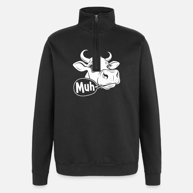 Moo Cow Cartoon Saying - Quarter-Zip Sweatshirt - black