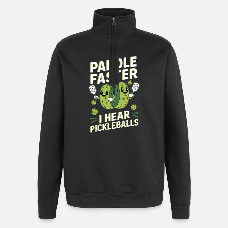 Pickleball Gurke Essiggurke Geschenk - Quarter-Zip-Sweatshirt - Schwarz