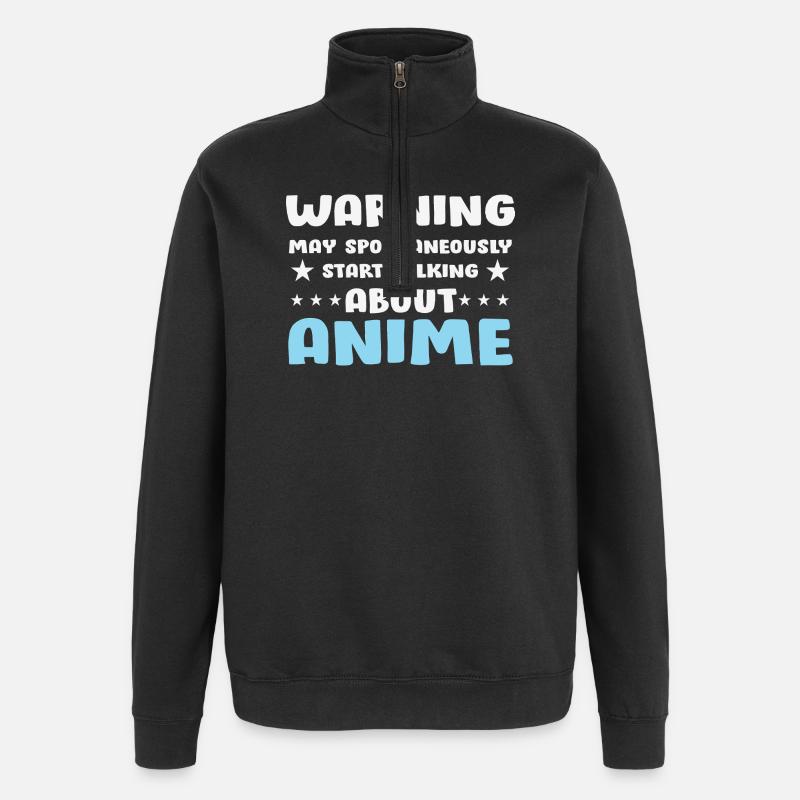 Anime Conversation Warning Saying Shirt - Quarter-Zip Sweatshirt - black