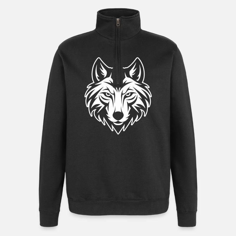 Wolf Head - Quarter-Zip Sweatshirt - black