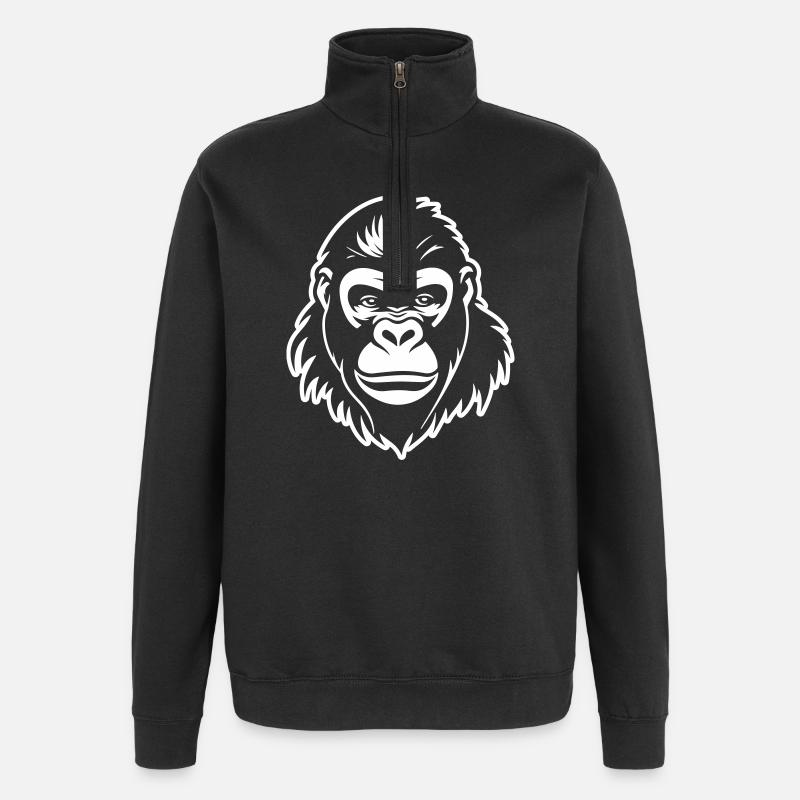 Gorilla Kopf - Quarter-Zip-Sweatshirt - Schwarz