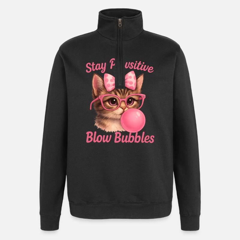 Chat mignon - Stay Pawsitive Blow Bubbles - Sweat à zip 1/4 - noir