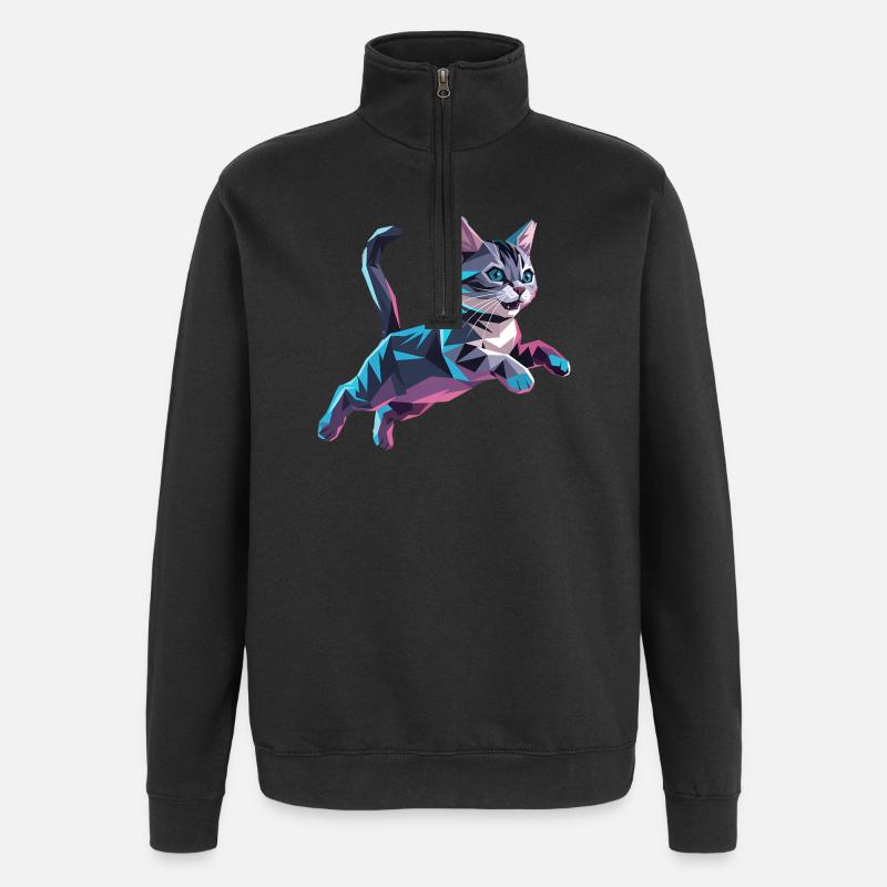 Kitten - Cool Low Poly Logo - Quarter-Zip Sweatshirt - black