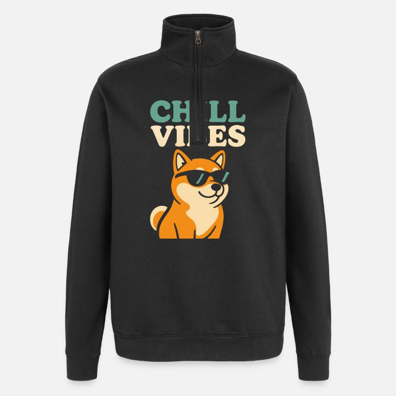 Thé Shiba Chill Vibes - Sweat à zip 1/4 - noir