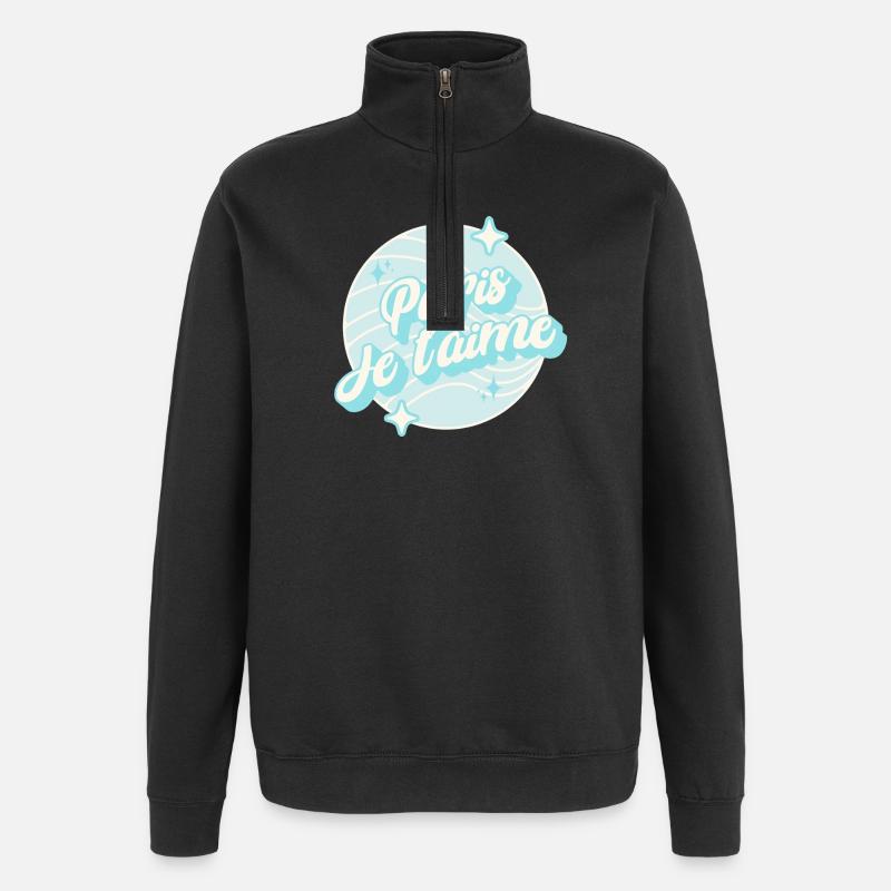 Paris Je t'aime Pastel bleu - Sweat à zip 1/4 - noir