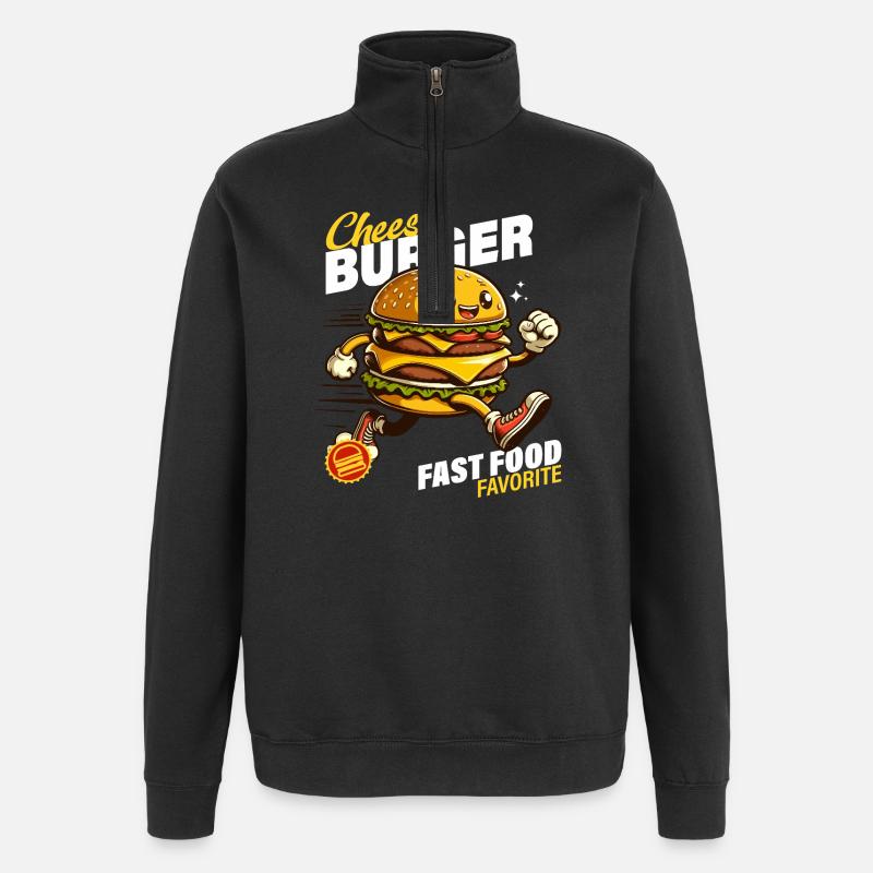 Burger Fromage en Sprint Animé - Sweat à zip 1/4 - noir