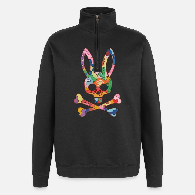 Rainbow Skull Bunny Patch - Quarter-Zip Sweatshirt - black