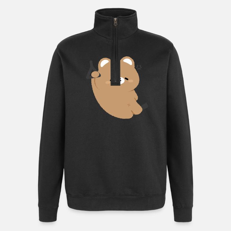 Orso kawaii stanco - Felpa con zip 1/4 - nero