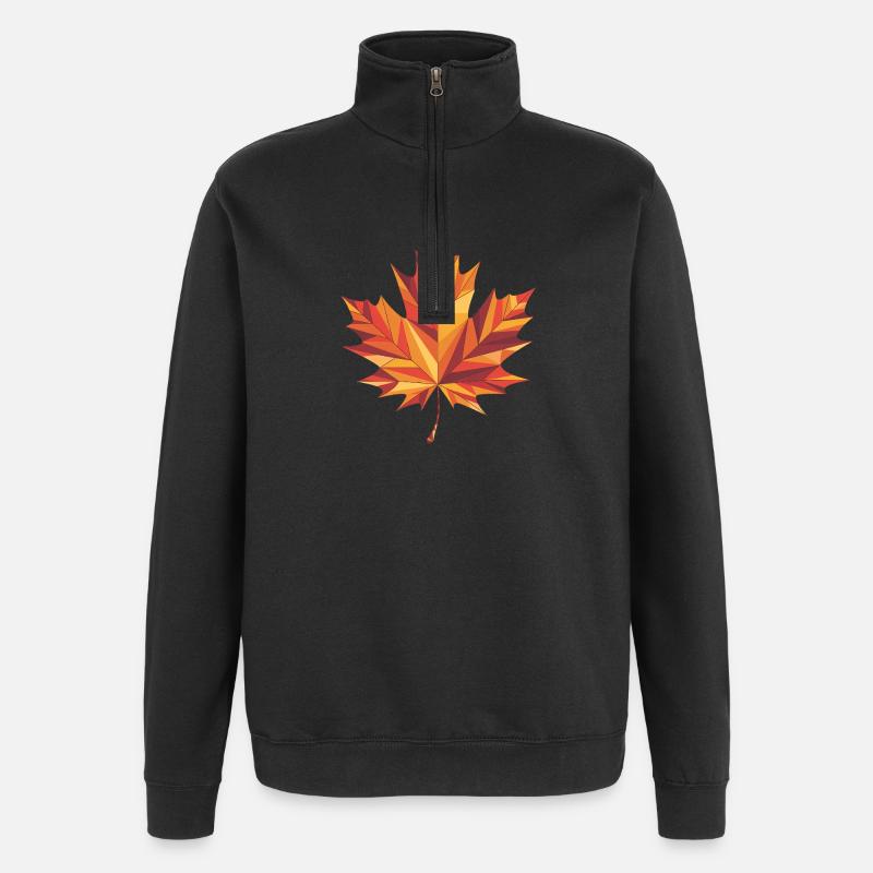 Herbstblatt - Cooles Low-Poly-Logo - Quarter-Zip-Sweatshirt - Schwarz