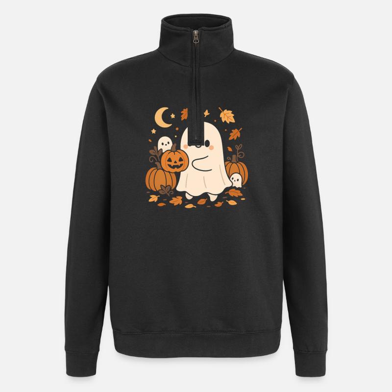 Fantôme d’Halloween avec des citrouilles - Sweat à zip 1/4 - noir