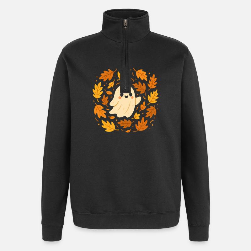 Herbstgeist zwischen Blättern - Quarter-Zip-Sweatshirt - Schwarz