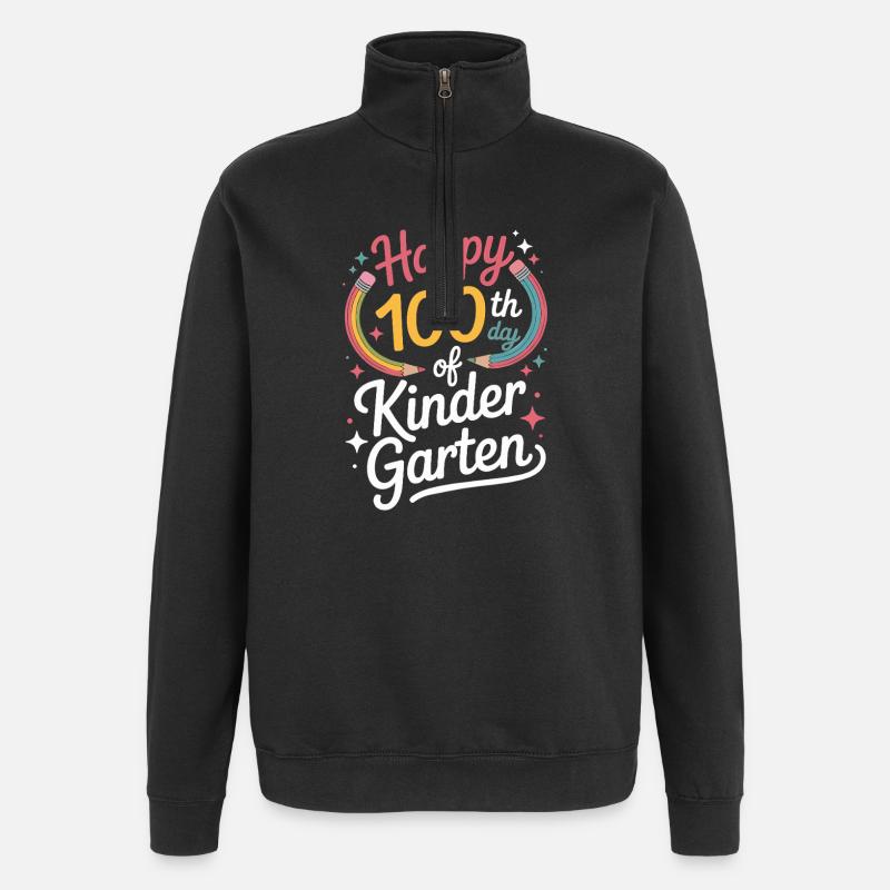 100th Day Kindergarten 100th day - Quarter-Zip Sweatshirt - black