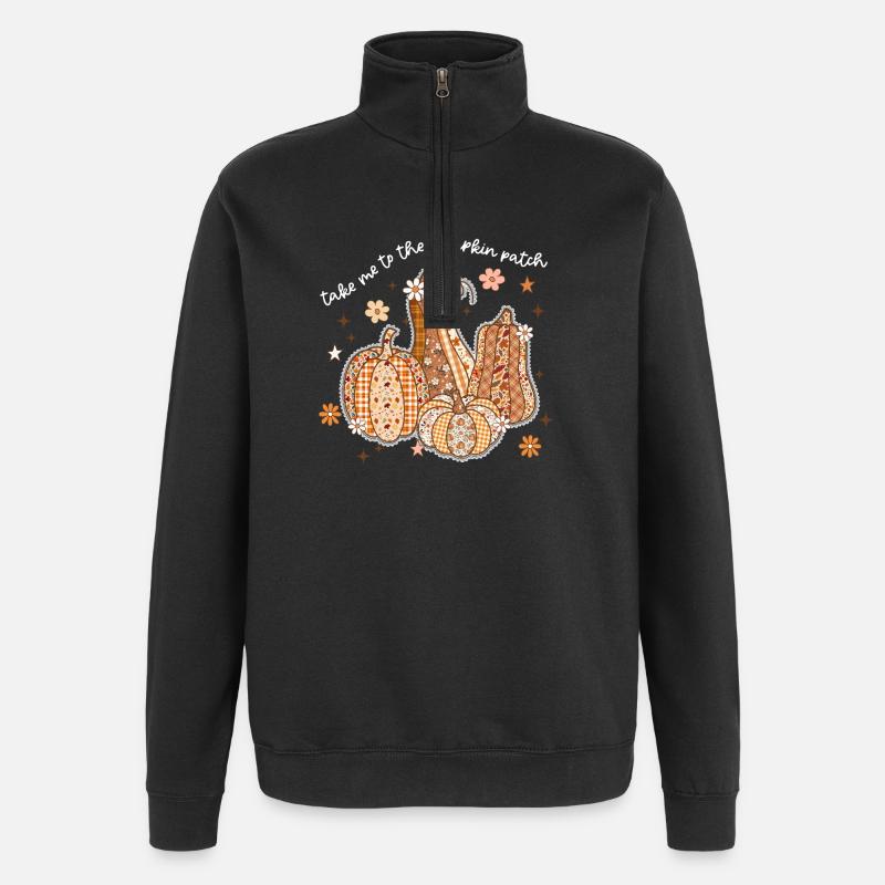 Patchwork Pumpkins Autumn Motif - Quarter-Zip Sweatshirt - black