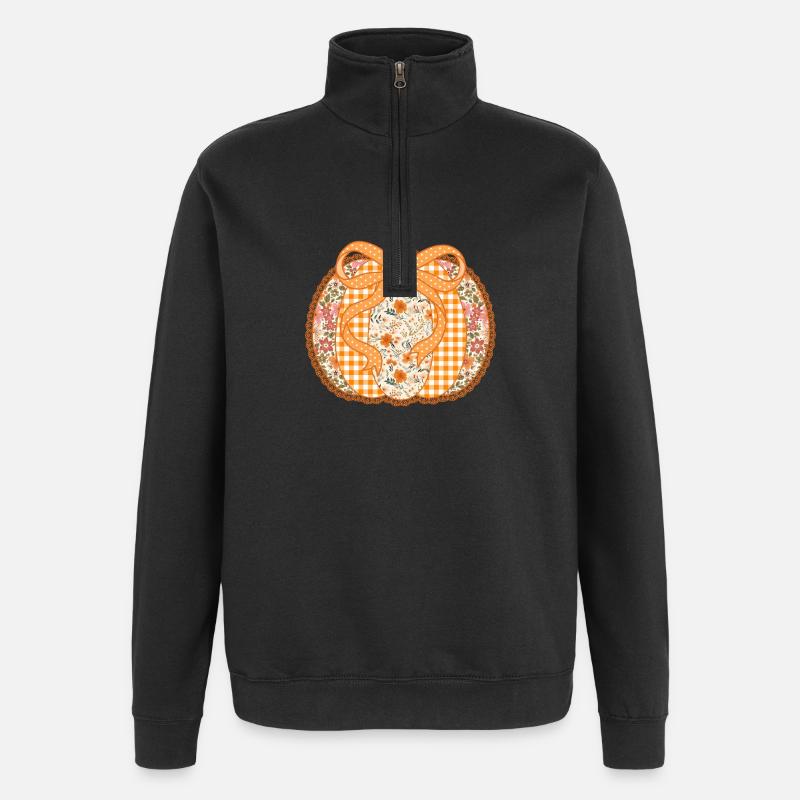 Citrouille fleurie avec ruban vichy - Sweat à zip 1/4 - noir