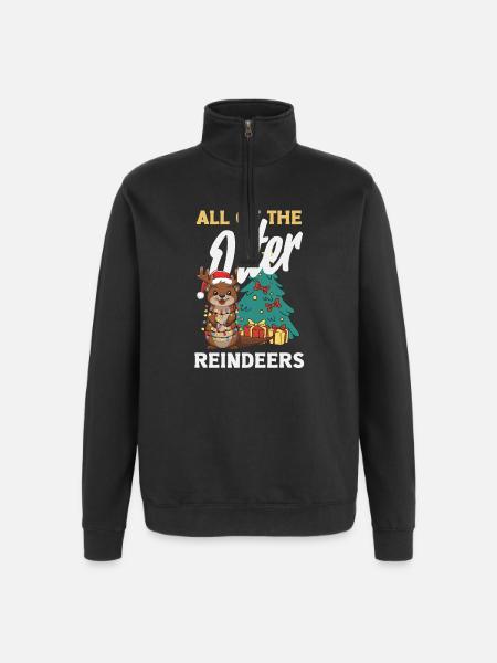 Seeotter-pun-weihnachts-rentiere - Quarter-Zip-Sweatshirt - Schwarz