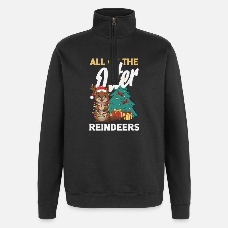 Seeotter-pun-weihnachts-rentiere - Quarter-Zip-Sweatshirt - Schwarz