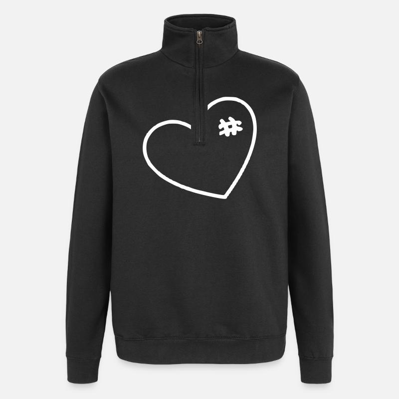 White heart with stitches - Quarter-Zip Sweatshirt - black