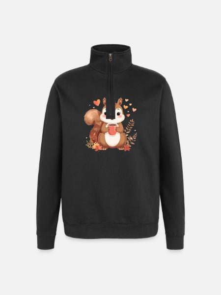 Écureuil d’automne au chocolat chaud - Sweat à zip 1/4 - noir