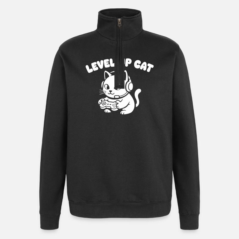 Level Up Cat Gaming - Quarter-Zip Sweatshirt - black