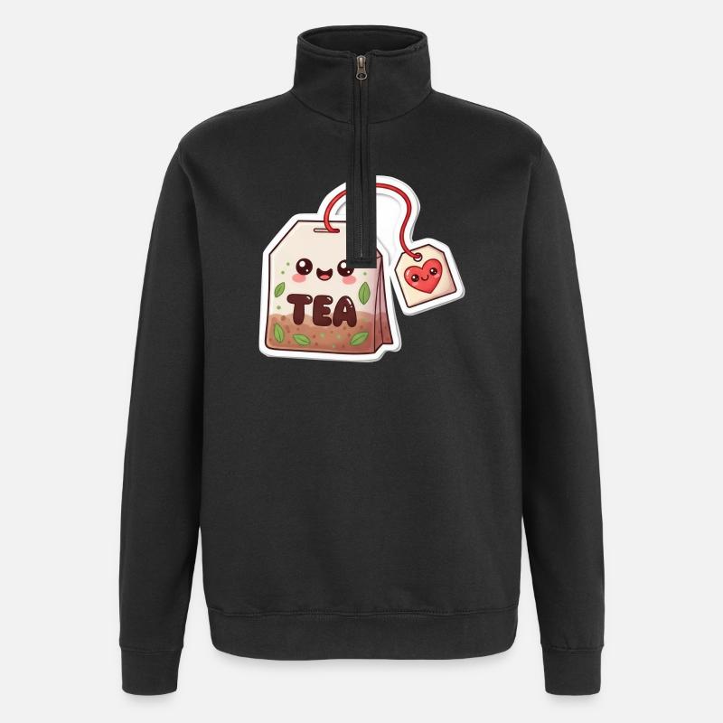 Kawaii Teebeutel Herzdesign - Quarter-Zip-Sweatshirt - Schwarz