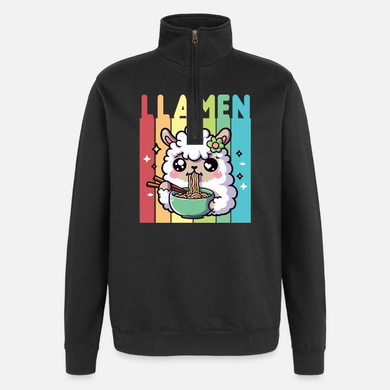 Rainbow Ramen Llama - Quarter-Zip Sweatshirt - black