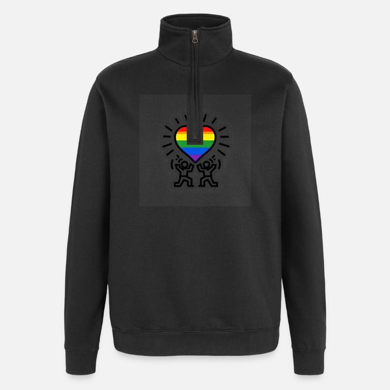 Herz-Regenbogen-Feier - Quarter-Zip-Sweatshirt - Schwarz