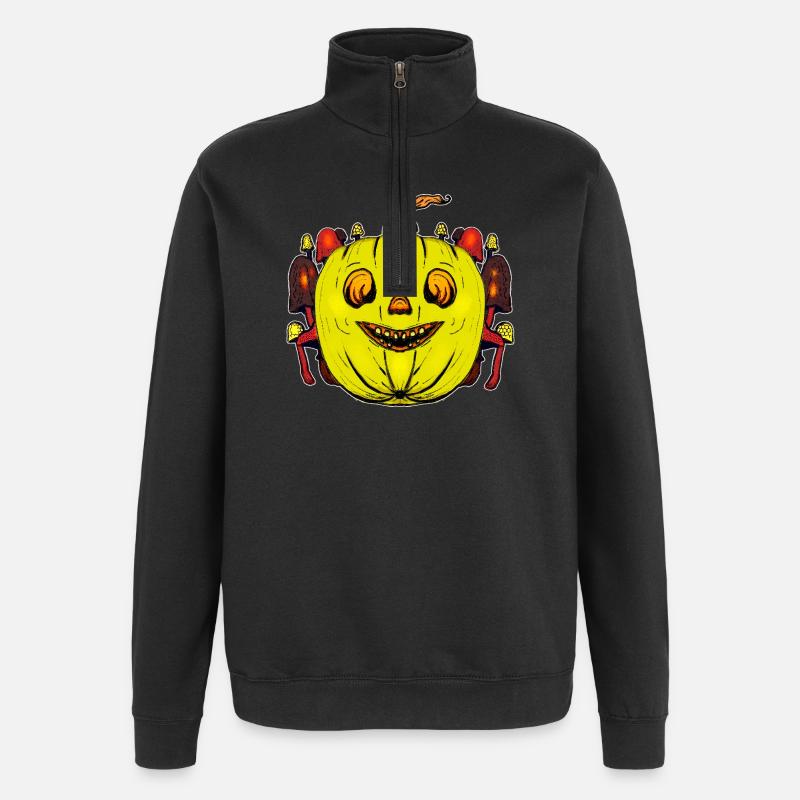 Grinning pumpkin with mushroom frame - Quarter-Zip Sweatshirt - black