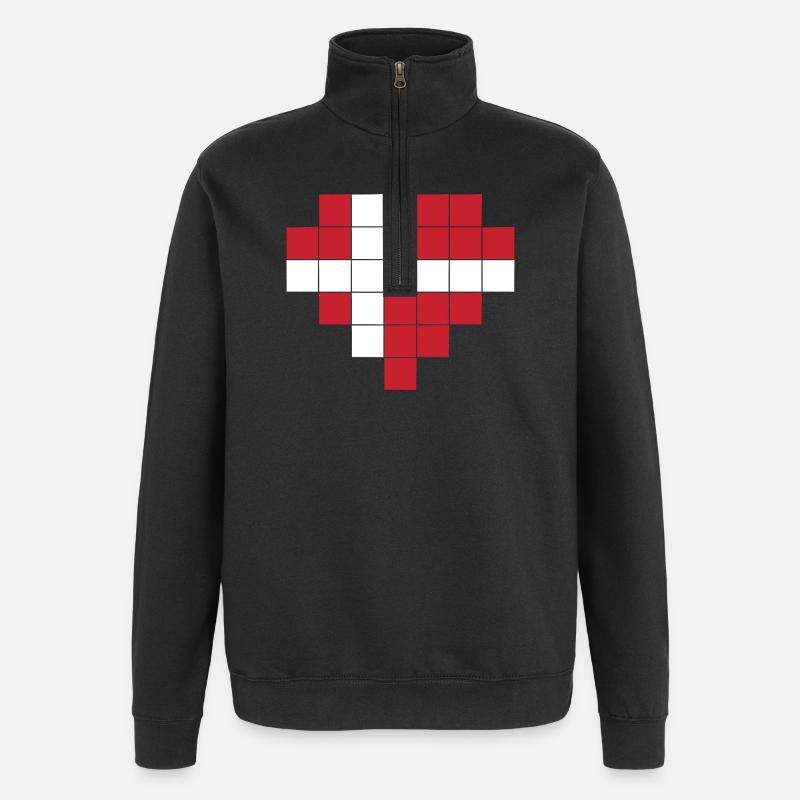 Pixel Heart Drapeau du Danemark - Sweat à zip 1/4 - noir