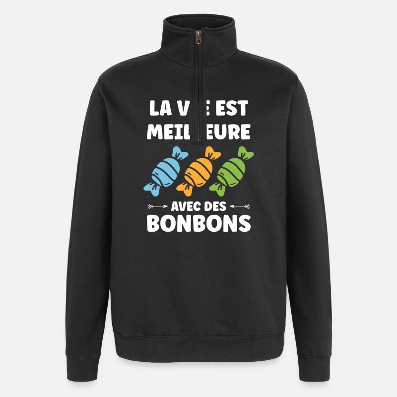 Life is better with candy - Quarter-Zip Sweatshirt - black
